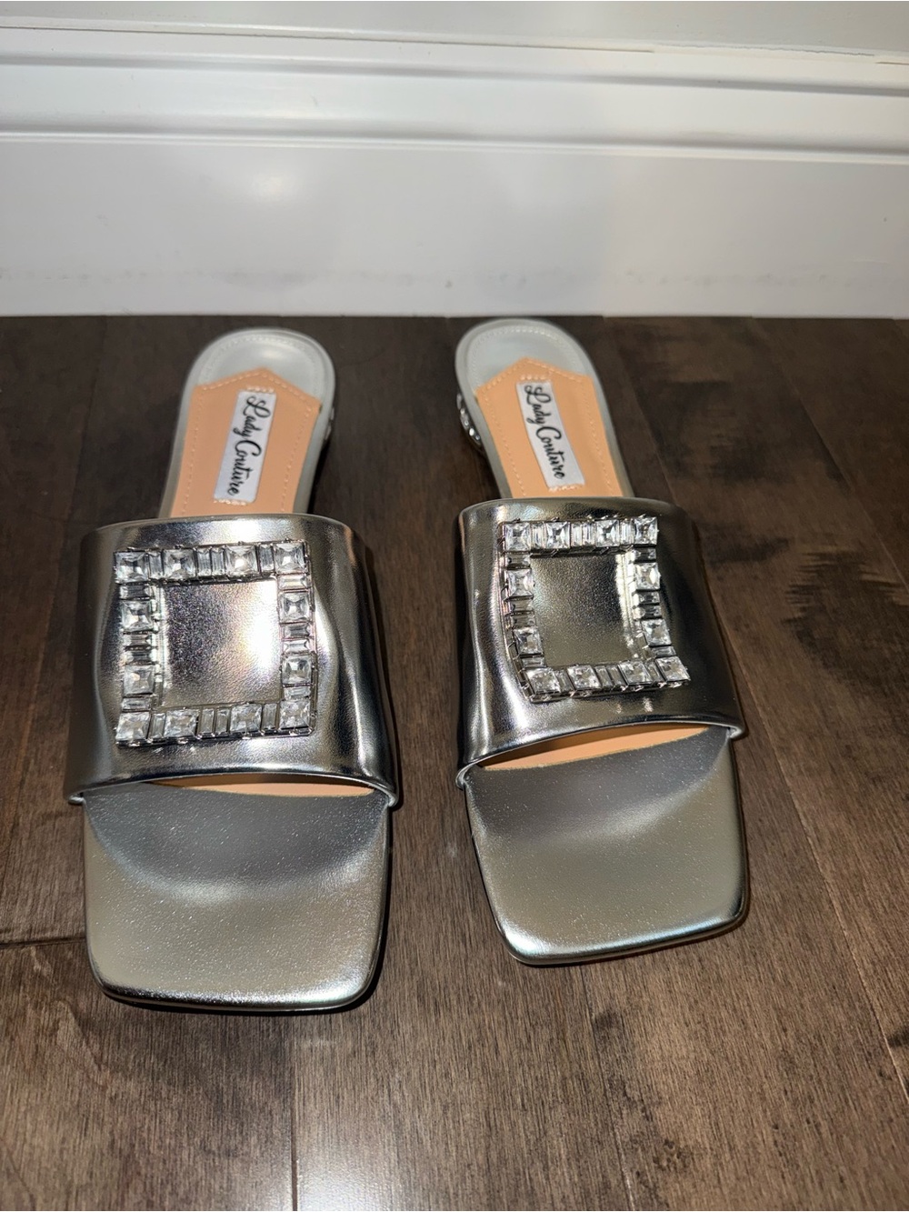 Lady Couture Silver Embellished Slide Sandals